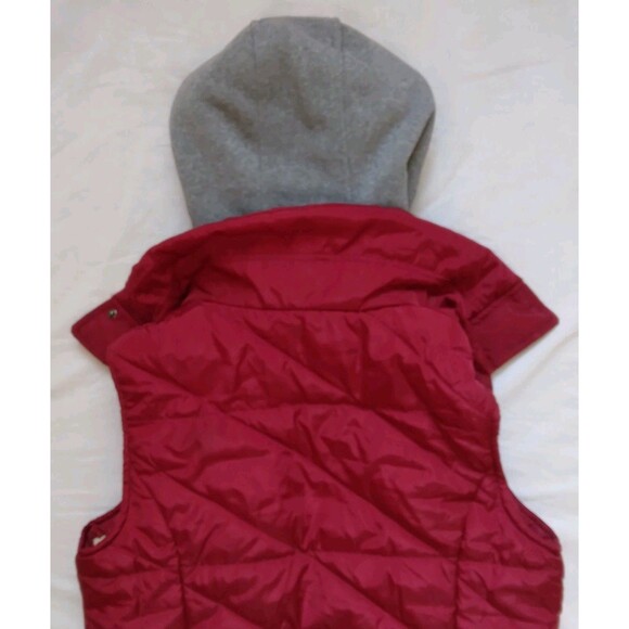 CI SONO Red Gray Puffer Zip Vest Attached HOOD Sherpa Lined Junior’s Women Large - Picture 12 of 14